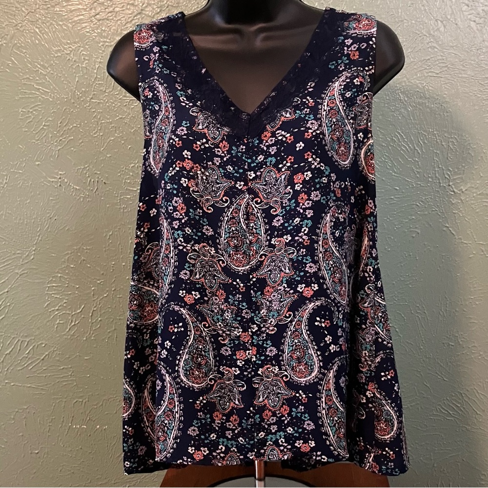 Ariat Navy Floral Paisley Sleeveless Blouse